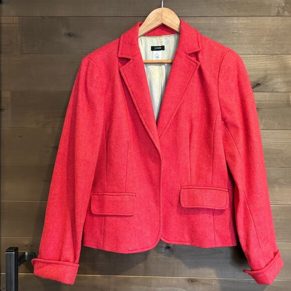 J CREW Ecole Wool Herringbone Tweed Blazer Riding Jacket Sz 12 - Picture 1 of 6